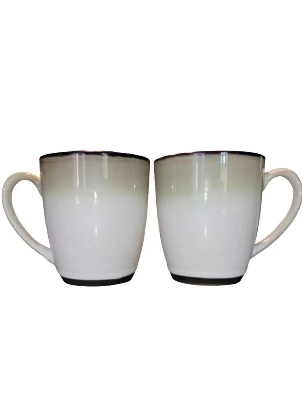 Set Of 2 Sango Nova Black/Cream Stoneware Coffee Mugs 12oz (Discontinued Style)